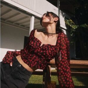 Free People Parker Top in Red & Black